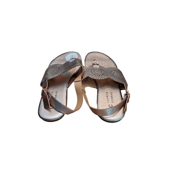 LC Lauren Conrad‎ Aquamarine Rose Gold Women's T-Strap Sandals Open Toe Comfy - Picture 2 of 7